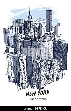 New York, Manhattan cityscape - vector illustration Stock Vector
