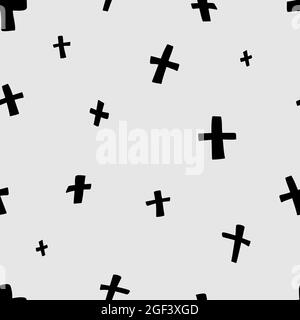 Plus signs and crosses seamless hand drawn pattern. Vector monochrome grunge texture from X. Stock Vector