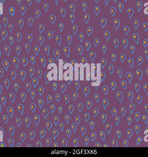 Cute seamless hand-drawn pattern with falling upside down waterdrops on dark pink background. Pattern for fabric, backdrops etc. made in vector Stock Vector
