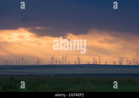 Romanian landscape with wind farm Stock Photo