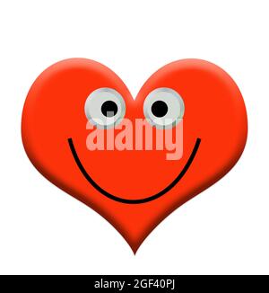 Heart with a laughing face, 3D illustration Stock Photo