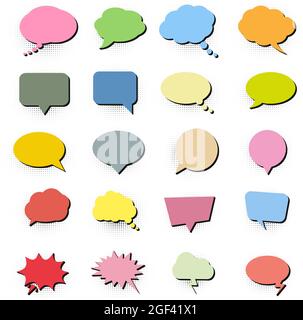 collection of colorful speech bubbles with shadow isolated on white background, vector illustration icon set Stock Vector
