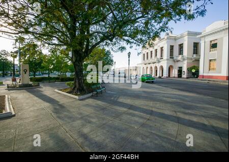 Street scene Plaza de Armas and north side of Parque Jose Marti and the Teatro Tomas Terry, Cienfuegos, Cuba.