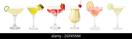 Set of different daiquiri cocktails on white background Stock Photo