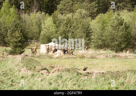 PETROZAVODSK, RUSSIA - MAY 22, 2021: Soldiers in military uniform of WWII Stock Photo
