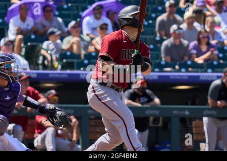 Arizona Diamondbacks catcher Daulton Varsho (12) makes a leaping catch at  the outfield wall in the fifth inning against the Los Angeles Dodgers  during a MLB baseball game, Monday, Sept. 1, 2020