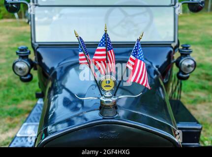 Essex, USA - August 2, 2011: 1924 Ford Model T on display at Tuesday evening car show on New England village green. Stock Photo