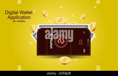 Blockchain wallet concept. Stablecoin crypto on mobile, digital Cryptocurrency wallet application vector illustration Stock Vector