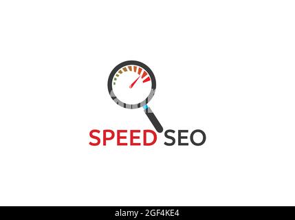 SPEED SEO logo with magnifying glass . Stock Vector