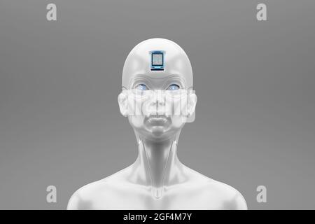 Portrait of gynoid standing against gray background Stock Photo