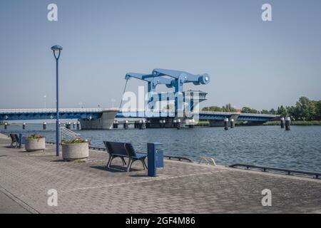 Germany, Mecklenburg-Western Pomerania, Wolgast, Clear sky over Peenebrucke Wolgast stretching over Peenestrom river Stock Photo
