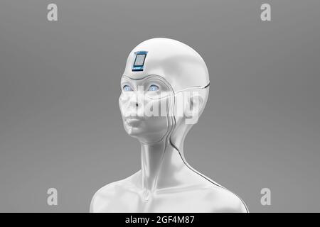 Portrait of gynoid standing against gray background Stock Photo