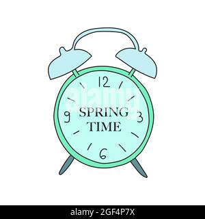 Colored clock with the inscription Spring time. Vector illustration. Stock Vector
