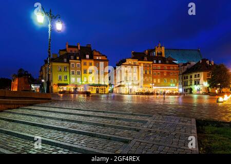 Poland, Masovian Voivodeship, Warsaw, Empty old town square at night Stock Photo