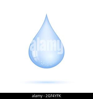 Realistic transparent blue shiny drop of water isolated on white background. Vector illustration. Stock Vector