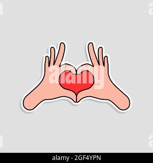 linear sticker like hands make heart Stock Vector