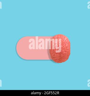 Modern Brain concept with motion power on off button switch. Emotions turn on and off. Emotional intelligence concept with human brain. Stock Photo