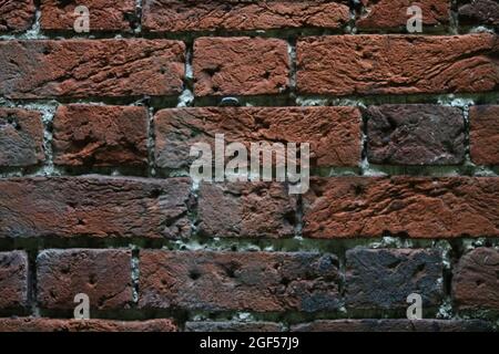 Full frame dark coarse brick wall background with copy space Stock Photo