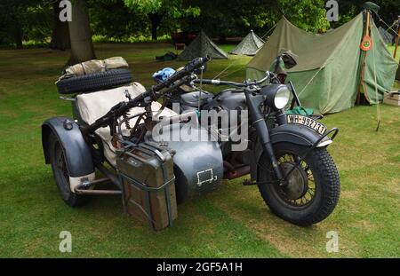 World War 2  BMW R71 Motorcycle and Sidecar  with  Machine Gun. Stock Photo