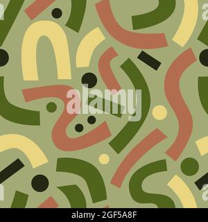 Abstract seamless vector pattern with geomtric objects in green yellow and pink color Stock Vector