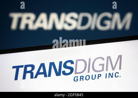 Ukraine. 23rd Aug, 2021. In this photo illustration, TransDigm Group logo is seen displayed on a smartphone and a pc screen. (Credit Image: © Pavlo Gonchar/SOPA Images via ZUMA Press Wire) Stock Photo