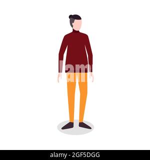 Autumn style look. Posing model. Vector icon in flat design Young man in red sweater isolated on white backdrop Stock Vector