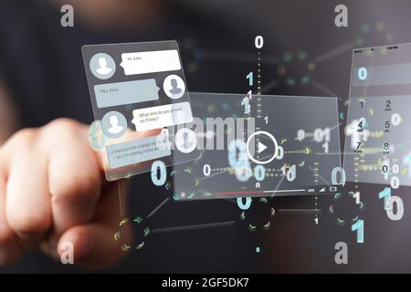 Person presenting the virtual projection of a web application interface Stock Photo