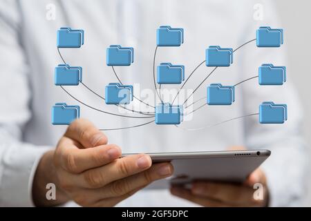 Person presenting the virtual projection of cloud computing concept Stock Photo