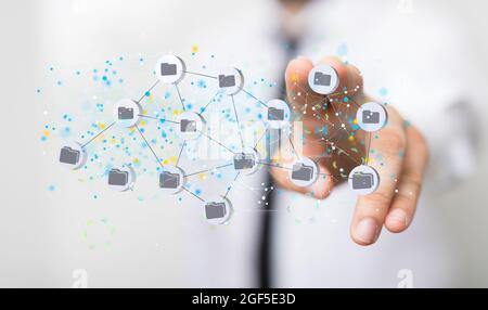 Person presenting the virtual projection of internet infrastructure concept Stock Photo