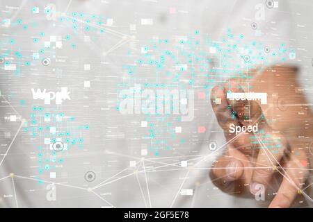Person presenting the virtual projection of web development concept Stock Photo