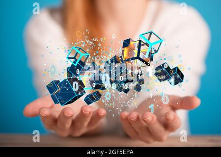 Person presenting the virtual projection of cloud computing concept Stock Photo