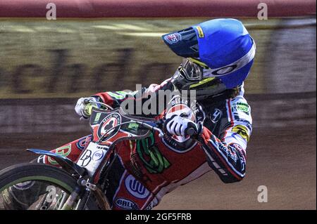 MANCHESTER, UK. AUGUST 23RD Charles Wright in action during the SGB Premiership match between Belle Vue Aces and King's Lynn Stars at the National Speedway Stadium, Manchester on Monday 23rd August 2021. (Credit: Ian Charles | MI News) Credit: MI News & Sport /Alamy Live News Stock Photo