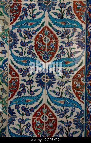 Ottoman ancient Handmade Turkish Tiles with floral patterns Stock Photo