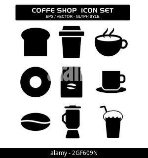 Set Icon Vector of Coffee Shop - Glyph Style - Simple illustration, Editable stroke, Design template vector, Good for prints, posters, advertisements, Stock Vector