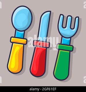 cutlery for kids isolated cartoon vector illustration in flat style Stock Vector