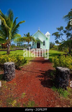 Star of the Sea Painted Church, Kalapana, Big Island, Hawaii Stock Photo