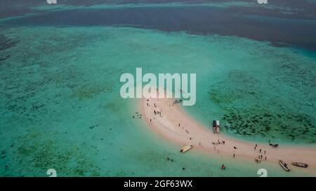 Aerial view of Taka Makassar Sand Island in Komodo National Park Flores East Nusa Tenggara Indonesia.