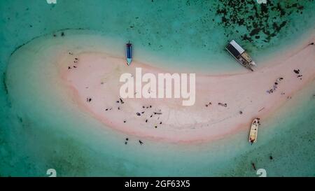 Aerial view of Taka Makassar Sand Island in Komodo National Park Flores East Nusa Tenggara Indonesia.