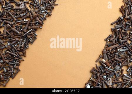 Steel Hex Nut Rusty Ocher Background Texture Bolt Plain Stainless Threaded Rod Tool Mechanical Stock Photo