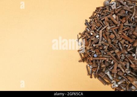 Bolt Plain Stainless Threaded Rod Tool Mechanical Steel Hex Nut Rusty Ocher Background Texture Semicircle Stock Photo