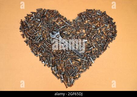 Heart Wrench Tool Mechanical Steel Hex Nut Rusty Ocher Stock Photo