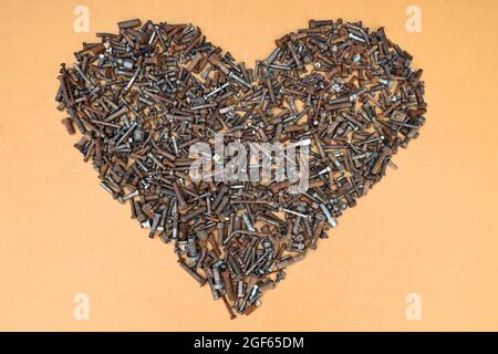 Heart Steel Hex Nut Rusty Ocher Stock Photo