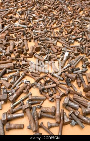 Bolt Plain Stainless Threaded Rod Tool Mechanical Steel Hex Nut Rusty Ocher Background Texture Stock Photo
