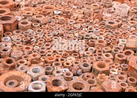 Steel Hex Nut Rusty Ocher Background Texture Bolt Plain Stainless Threaded Rod Tool Mechanical Stock Photo