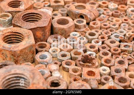 Steel Hex Nut Rusty Ocher Background Texture Bolt Plain Stainless Threaded Rod Tool Mechanical Stock Photo