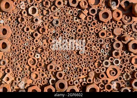 Steel Hex Nut Rusty Ocher Background Texture Bolt Plain Stainless Threaded Rod Tool Mechanical Stock Photo