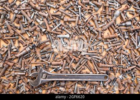 Wrench Tool Mechanical Steel Hex Nut Rusty Ocher Stock Photo