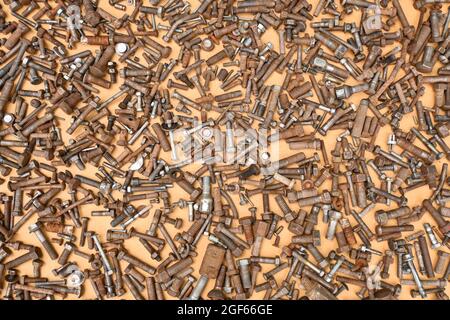 Steel Hex Nut Rusty Ocher Background Texture Bolt Plain Stainless Threaded Rod Tool Mechanical Stock Photo