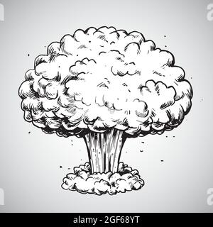 Nuclear Explosion Mushroom Cloud Drawing Illustration Vector Stock Vector