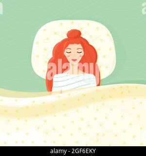 Woman calmly sleeping in bed. Vector illustration flat Stock Vector